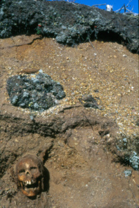 innu-eroding-skull-at-mina-hubbards-ptarmigan-point-1995